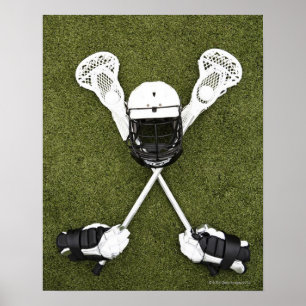 Lacrosse Sticks, Handschuhe, Bälle und Sporthelm Poster