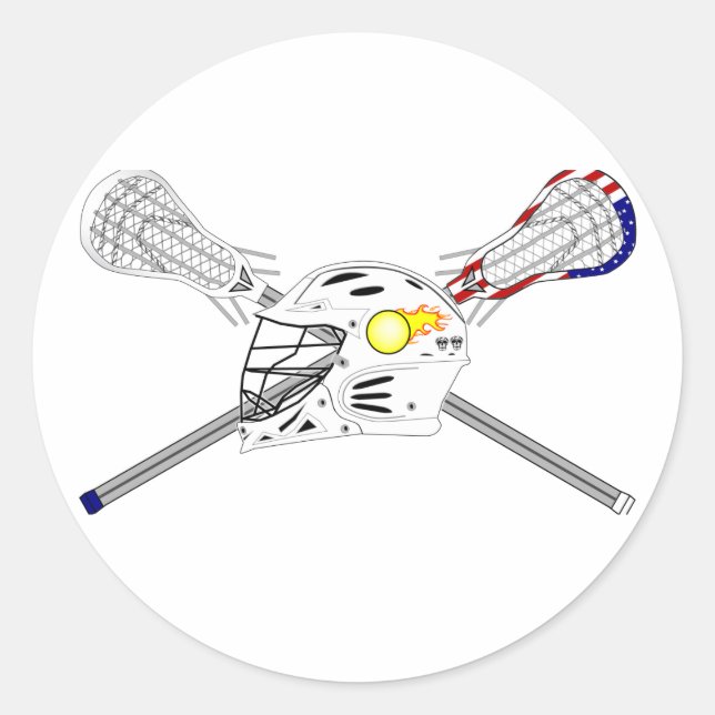 Lacrosse Sticks mit Helm Runder Aufkleber (Vorderseite)