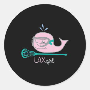 Lacrosse T-Shirts für Mädchen Rosa Whalemaske Runder Aufkleber