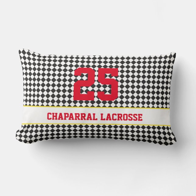 Lacrosse Team Sports Player NUMMER Checkerboard Lendenkissen (Vorderseite)