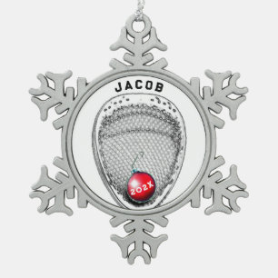 Lacrosse-Torhüter-Feiertagsgeschenk Schneeflocken Zinn-Ornament