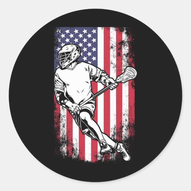 Lacrosse US-Flagge Runder Aufkleber (Vorderseite)