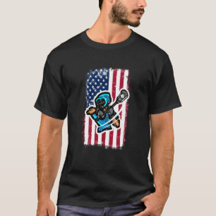 Lacrosse Vintag American Flag Helmet and Sticks T-Shirt