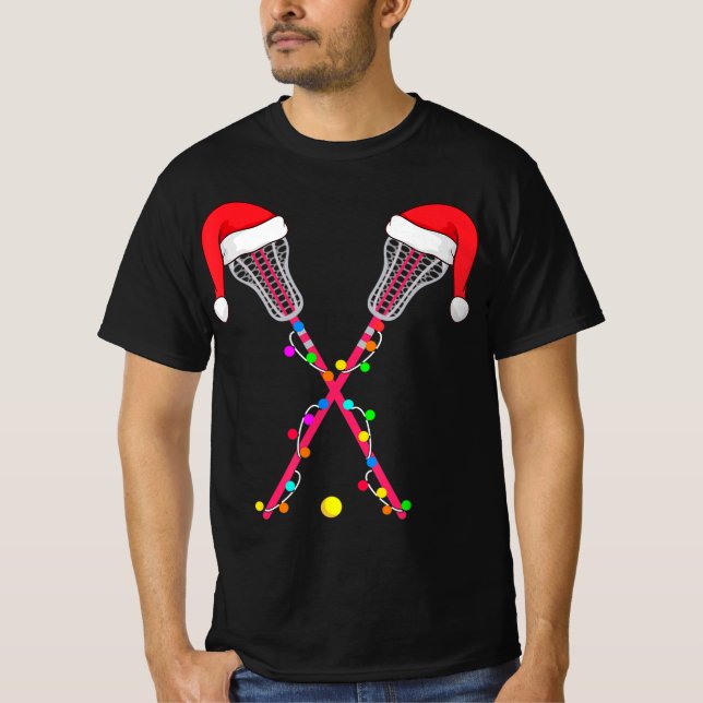 Lacrosse Weihnachtsmannmütze Weihnachtsbeleuchtung T-Shirt (Vorderseite)