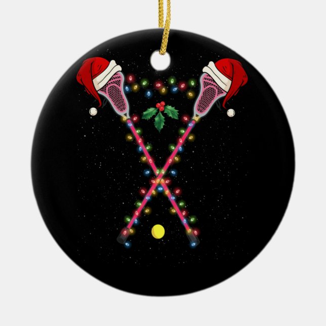 Lacrosse Weihnachtsmannmütze Weihnachtslichter Spo Keramik Ornament (Vorne)
