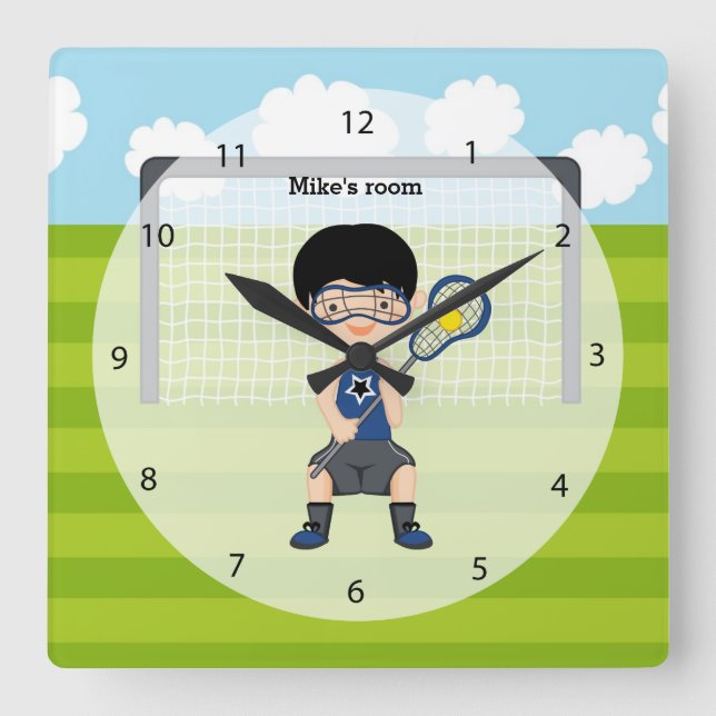 Lacrossejunge Quadratische Wanduhr (Vorderseite)