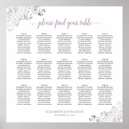 Lacy 15 Table Wedding Seating Chart White Lavender Poster