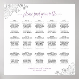 Lacy 15 Table Wedding Seating Chart White Lavender Poster