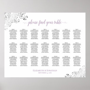 Lacy 21 Table Wedding Seating Chart White Lavender Poster