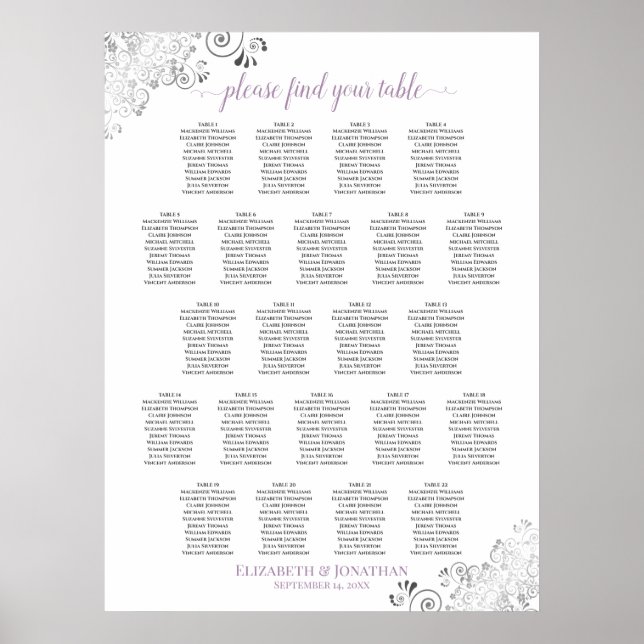 Lacy 22 Table Wedding Seating Chart White Lavender Poster (Vorne)