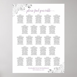 Lacy 23 Table Wedding Seating Chart White Lavender Poster