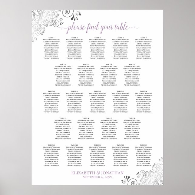 Lacy 23 Table Wedding Seating Chart White Lavender Poster (Vorne)