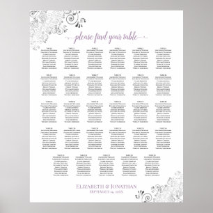 Lacy 29 Table Wedding Seating Chart Lavendel Weiß Poster