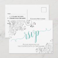 Lacy Aqua Calligraphy on White Wedding RSVP