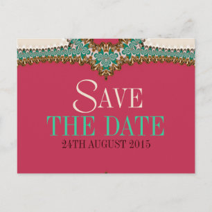 Lacy Aquamarin Gold Pink Einzigartige Save the Dat Ankündigungspostkarte