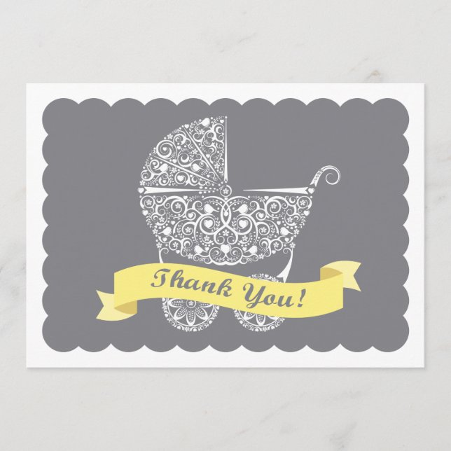 Lacy Baby Carriage Vielen Dank, gelb Mitteilungskarte (Vorderseite)