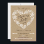 Lacy-Blätter - Rückgang der Liebe Save the Date<br><div class="desc">Diese elegante und dennoch lässige Save the Date Karte eignet sich perfekt für alle Naturliebhaber. Stilvolle Spitzen-Blätter,  Pinecone,  Ecken,  Pfeile und Blume bilden ein Herz mit einem rustikalen Kraftpapier-Look Hintergrund. Passen Sie Ihren eigenen Text an. Original Illustration von pj_design. Bitte Karo in meinem Laden für mehr so.</div>