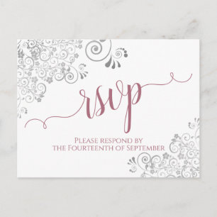Lacy Calligraphy Dusty Rose White Wedding RSVP Postkarte