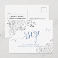 Lacy Calligraphy Light Blue on White Wedding RSVP