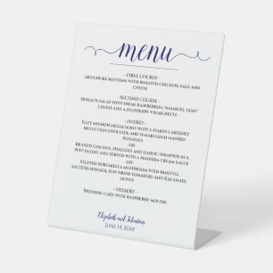 Lacy Calligraphy Navy Blue & White Wedding Menu Sockelschild