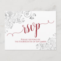 Lacy Calligraphy Red & White Wedding RSVP