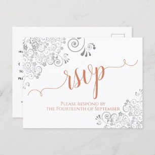 Lacy Calligraphy Terracotta on White Wedding RSVP Postkarte