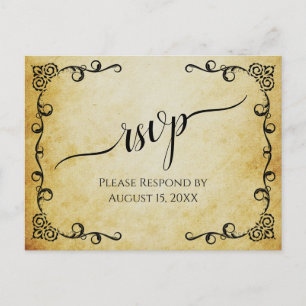Lacy Calligraphy Vintag Parchment Wedding RSVP Postkarte