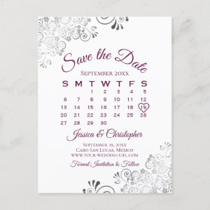 Lacy Cassis Lila Wedding Save the Date Calendar Ankündigungspostkarte