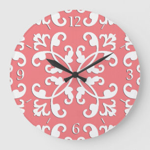 Lacy cutwork - weiß über Azalea pink Große Wanduhr