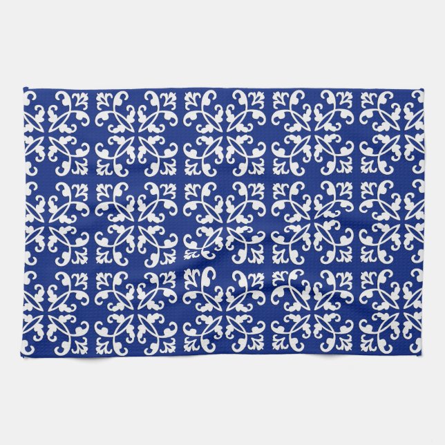 Lacy cutwork - weiß über lapblau geschirrtuch (Horizontal)