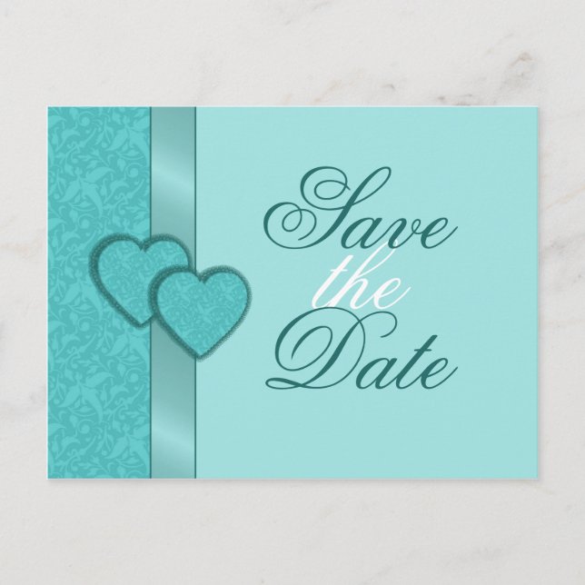 Lacy Damask Herz Save the Date Postkarte (Vorderseite)