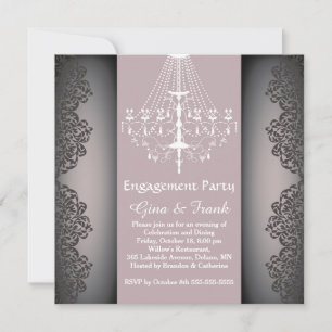 Lacy Damask-Muster, Kronleuchter Engagement Party Einladung