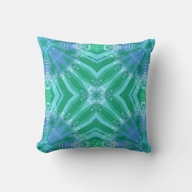Lacy Geometric Green + Blue Pattern Kissen Kissen (Vorderseite)