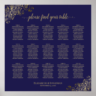 Lacy Gold 15 Table Wedding Seating Chart Navy Blue Poster