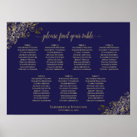 Lacy Gold 7 Table Wedding Chart Navy Blue