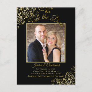 Lacy Gold auf Black Wedding Save the Date Foto Ankündigungspostkarte