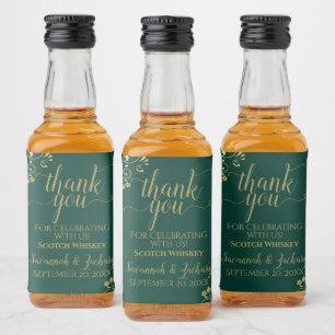 Lacy Gold auf Emerald Green Wedding Danke Mini Alkoholflaschenetikett
