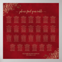 Lacy Gold auf Red 27 Table Wedding Seating Chart