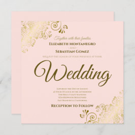 Lacy Gold auf Rosa Rosa Elegante Hochzeit auf dem Einladung