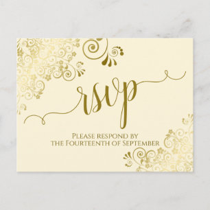 Lacy Gold Calligraphy Elegante Cream Wedding RSVP Postkarte