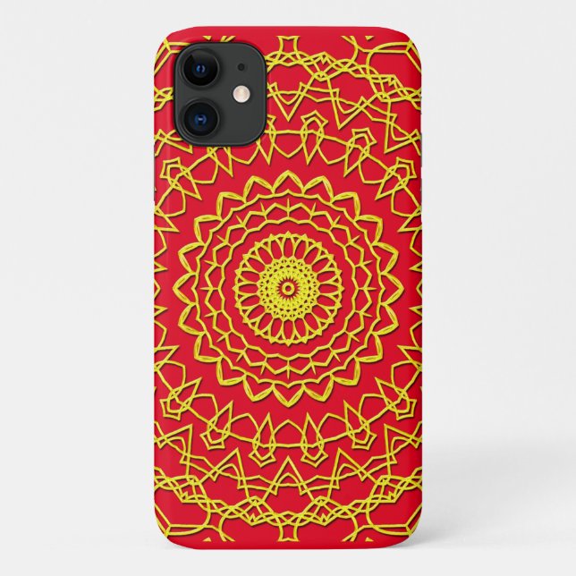 Lacy Gold Circle Design auf roter Seite Case-Mate iPhone Hülle (Rückseite)