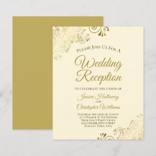 Lacy Gold & Cream Budget Hochzeitsempfang Einladun