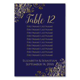 Lacy Gold Elegant Blue Wedding Seating Chart Tischnummer