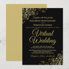 Lacy Gold Frills auf Black Elegant Virtual Wedding Einladung