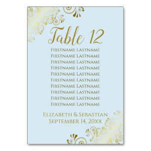 Lacy Gold on Powder Blue Wedding Chart Tischnummer