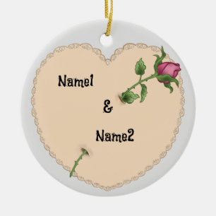 Lacy Heart Rose Keramik Ornament