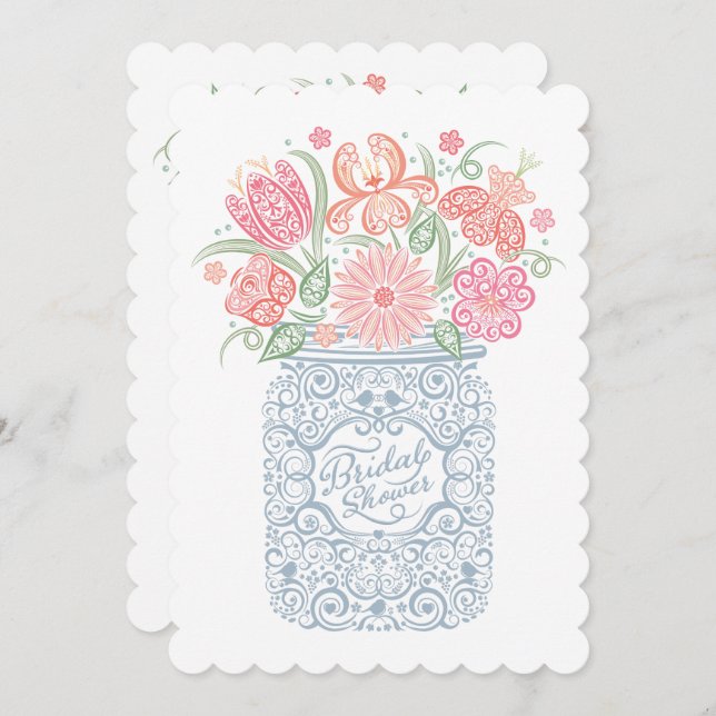 Lacy Mason Jar Bridal Dusche Einladung (Vorne/Hinten)