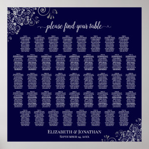 Lacy Navy Blue & Silver 43 Table Seating Chart Poster