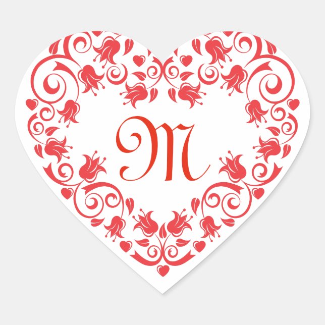 Lacy Red Blume Heft Monogram Sticker (Vorderseite)