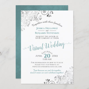 Lacy Silver Aquamarin, grau & weiß Virtual Wedding Einladung
